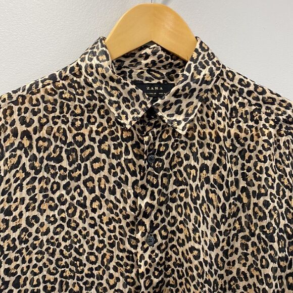 Zara Leopard Print Sheer Long Sleeves Button Down Shirt - Picture 3 of 8